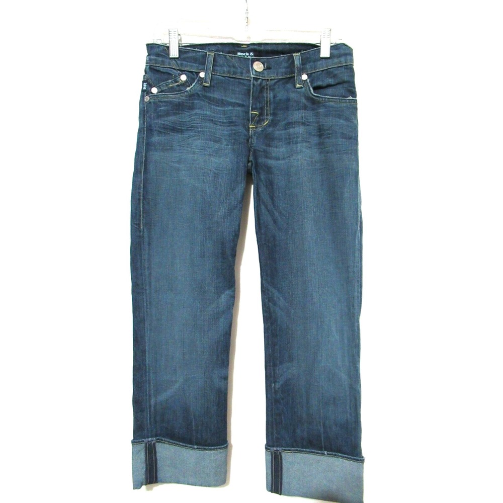 Rock & Republic Women's Size 26 Blondie Bichi Blue Cropped Cuffed Jeans EUC‎